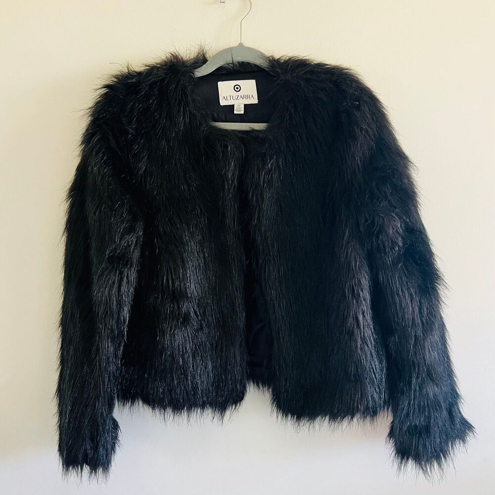 2014 ALTUZARRA for TARGET Black Faux Fur Coat Jacket - S